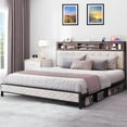 thumbnail image 7 of Dextrus King Size Bed Frame with Storage Headboard and Charging Station, No Box Spring Required, Beige, 7 of 7