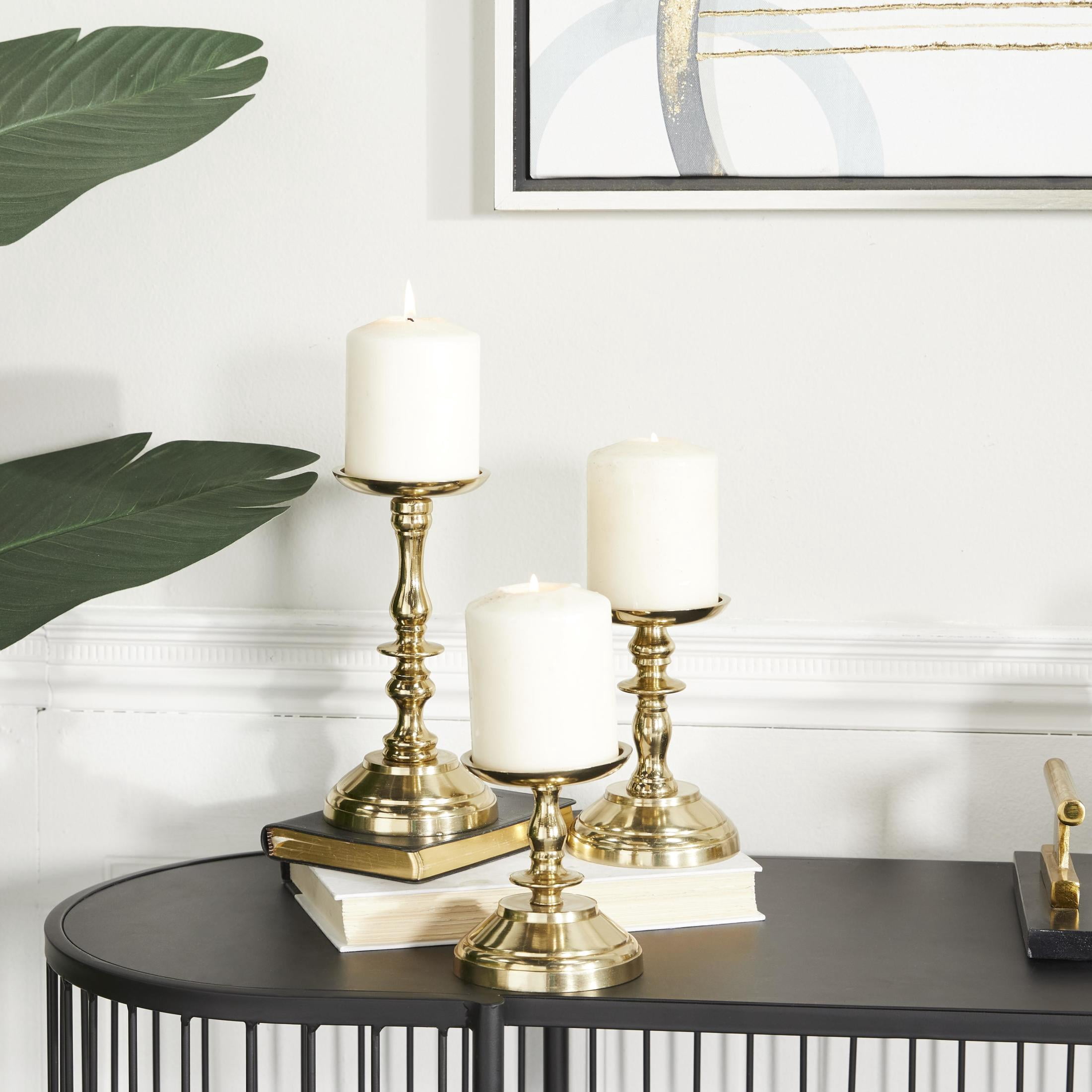 DecMode 3 Candle Gold Aluminum Metal Pillar Candle Holder, Set of 3