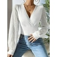 thumbnail image 4 of Womens Tops Deep V Neck -Wrap Tops Polka Dot Mesh Long Sleeve T Shirt Casual Blouses White XXL, 4 of 7