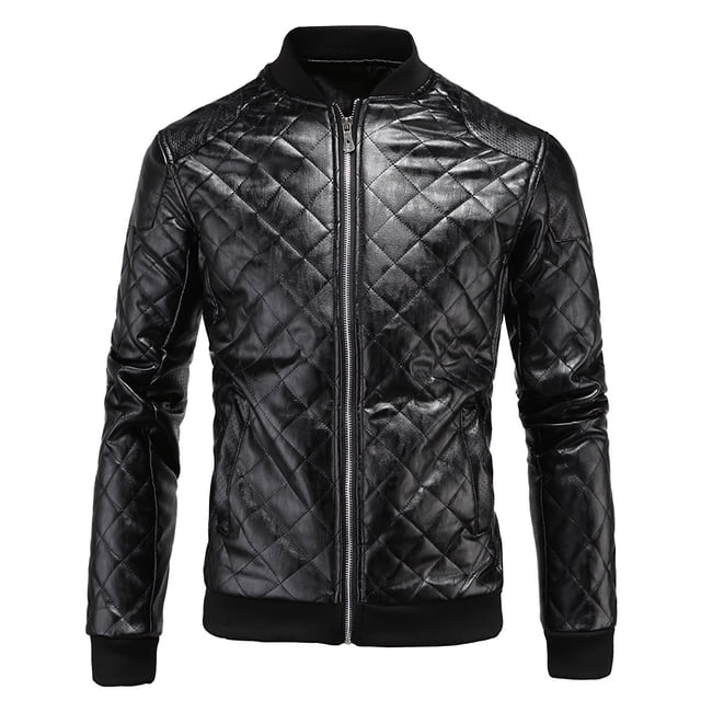 Chaqueta de piel y forro polar para hombre, chaqueta de moto, chaqueta de piel cálida Pompotops oipoqjl13735