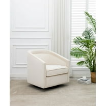 Wovenbyrd Caitlyn Classic Barrel Swivel Chair, Wood and Metal Frame - Cream