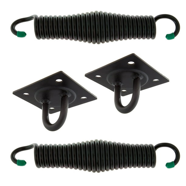 BarnShedPlay 4 Hole Black Hangers And Springs Porch Swing Hanging Kit