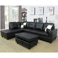 thumbnail image 3 of Faux Leather Left Facing Sectional Sofa With Ottoman, Living Room Storage Sectional Futon, Black, 3 of 4