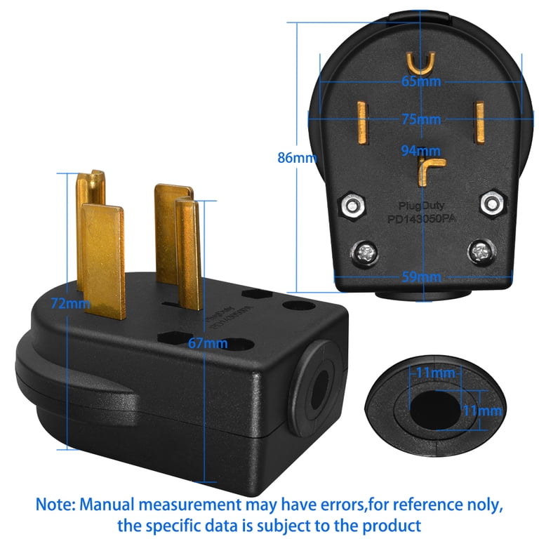 Right Angle NEMA 14-30P 30A 250V AC Plug - 3 Pole 3 Wire Grounding Straight Blade Plug For Dryers & Ranges, Yellow