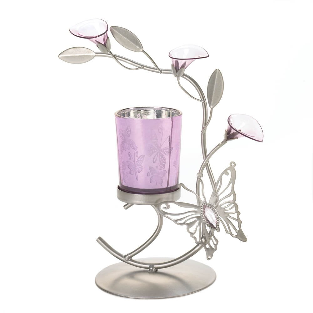 Metal Flower Candle Holder, Iron Metallic Candle Holders Butterfly Lily