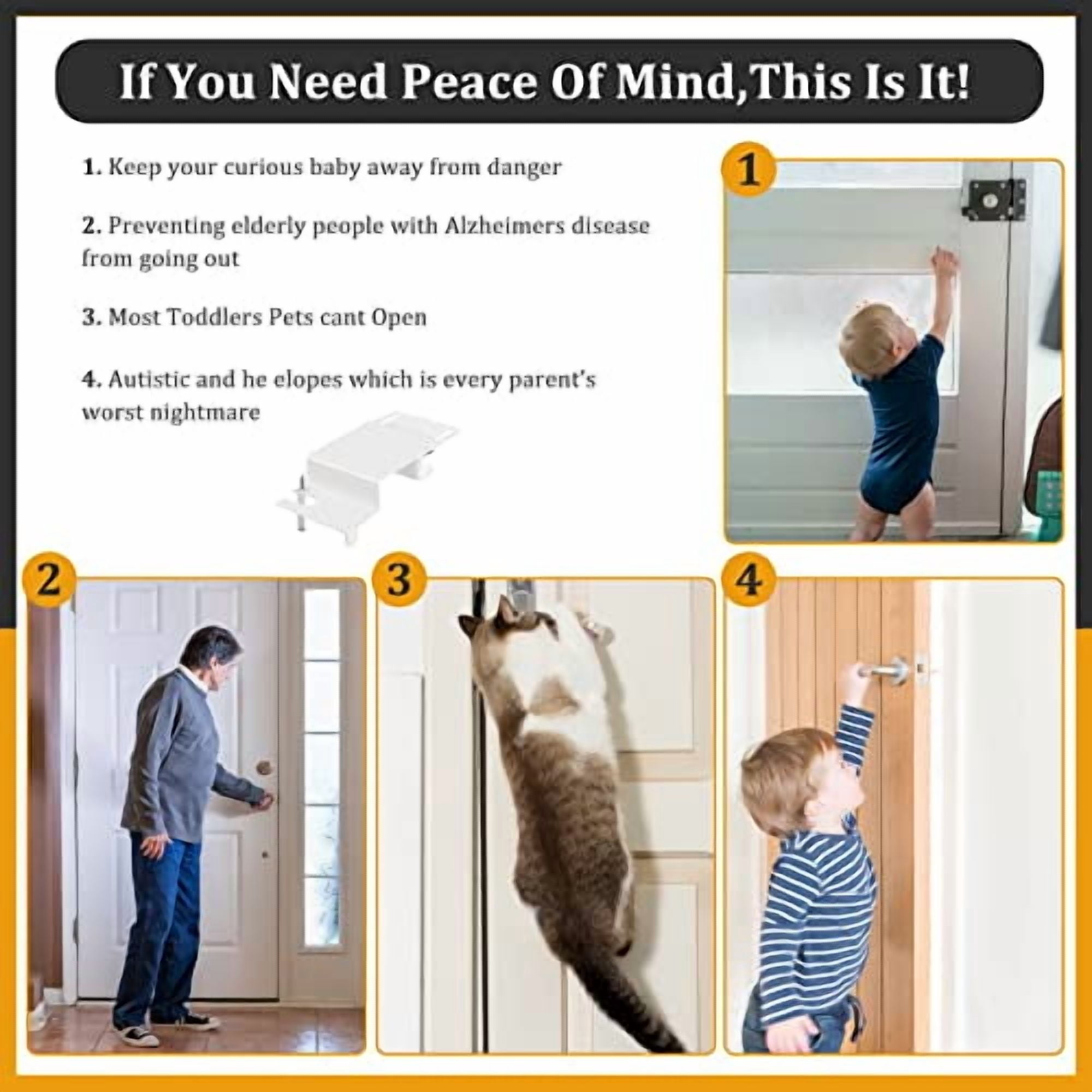 Child Safety Door Top Lock,  Top Door Locks for Kids Safety Made of Durable Metal, Adjustable Child Locks for Door, Door lock kid proof for Childproofing Interior-Exterior Doors