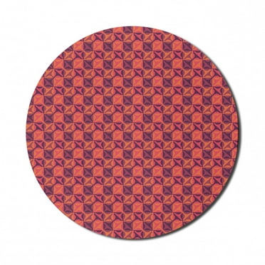 Retro Mouse Pad for Computers, Curvy Colorful 1960's Style Repetitive Print, Round Non-Slip Thick Rubber Modern Gaming Mousepad, 8" Round, Dark Coral Purple, by Ambesonne