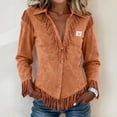 thumbnail image 2 of Evdexr Tops for Women Button Down Fringe V Neck Tees Vintage Western Cowgirl Short Sleeve Loose Fit Business Tshirts Lightweight 2026 T-Shirts Brown M, 2 of 5