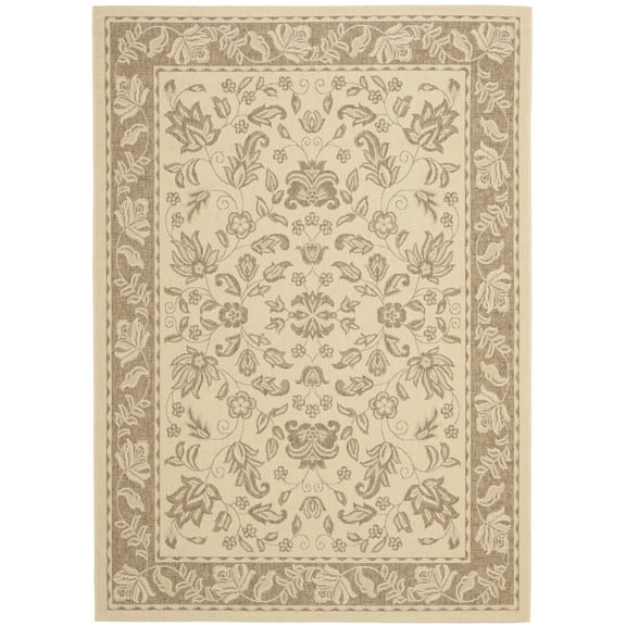 SAFAVIEH Courtyard Aubrey Traditional Floral Indoor/Outdoor Area Rug Cream/Brown, 5'3" x 7'7"