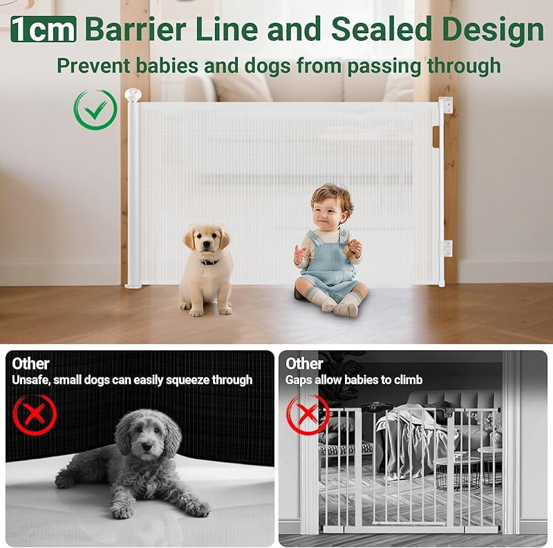 Retractable Pet Gate, Extra Wide Safety Pet & Baby Gate, 33” Tall Extends to 118” Wide, Mesh Safety Dog Barrier for Stairs Indoor Outdoor Doorways Hallways