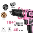 thumbnail image 3 of Set de taladros eléctricos inalámbricos Power Drill DEKO PRO de 20 V, color rosa, 3 of 8