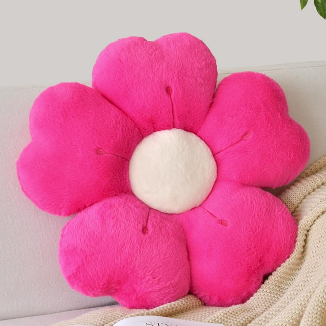 Almohada ZCNYCLAM de piel sintética decorativa con flores de 14.9 pulgadas, color rosa intenso