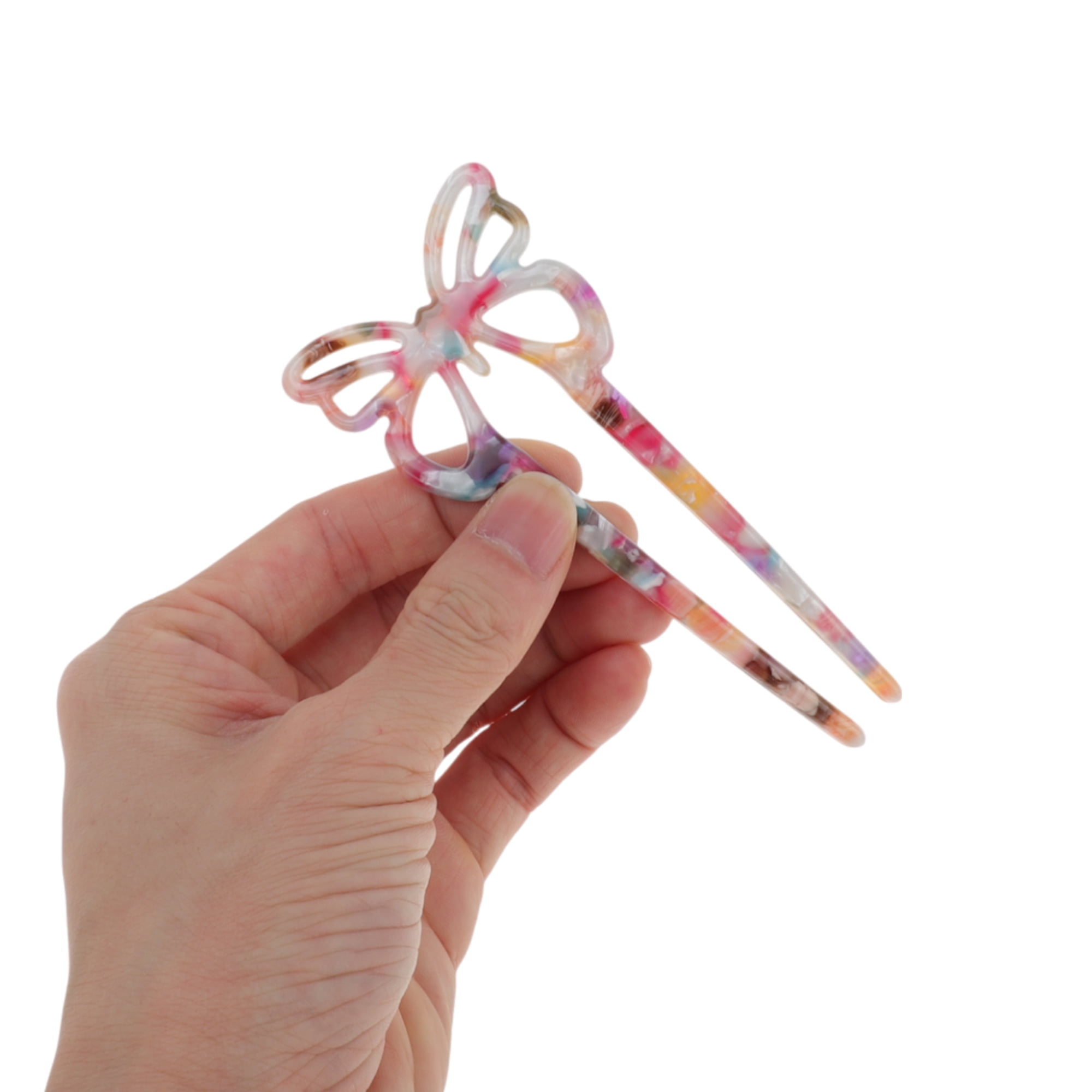 Unique Bargains Butterfly Hair Stick Fork Pins for Women 1 Pc Colorful Pink