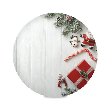 

WOBOGO Christmas Background Round Placemats Set of 4 Heat Resistant Washable Kitchen Table Decorations 15.4in