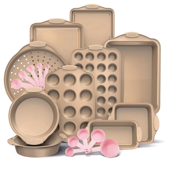 11pcs Bakeware Set Baking Pan Set Non-Stick Kitchen Oven Round/Square Cake Pan, Muffin Pan, Baking Pan, Cookie She GOLDet Set Baking Supplies Christmas