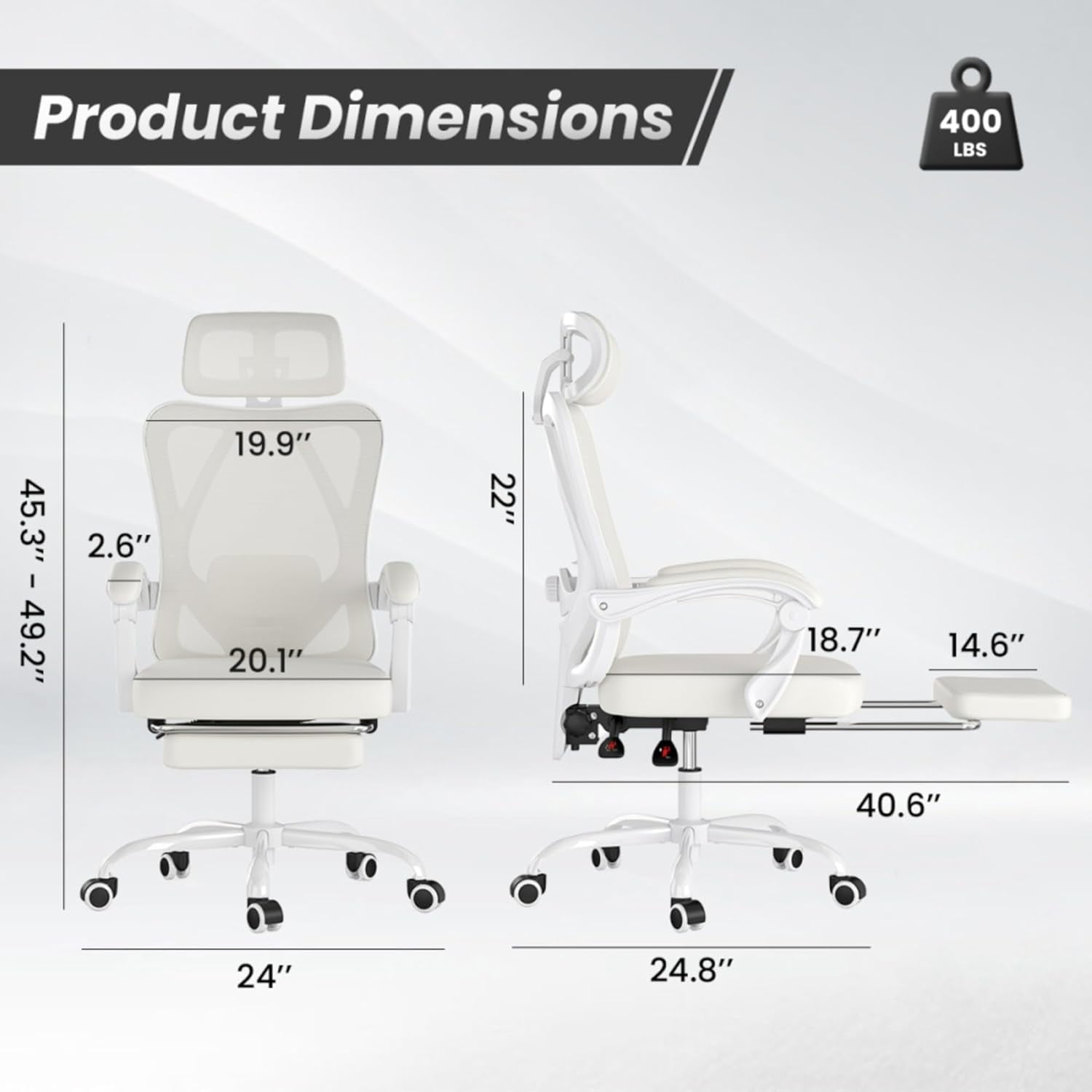 BISHE Ergonomic Office Chair with Footrest & Adjustable Headrest, Reclining Computer Chair with Customizable Lumbar Support, Breathable Mesh Back & Seat, 360° Swivel Wheels, Beige