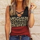 thumbnail image 2 of Bienvenido Camisa sin mangas con cuello en V para mujer, Top elegante con estampado de retazos a la moda para uso diario al aire libre, rojo vino M, 2 of 4