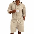 thumbnail image 2 of HBGVBA Summer 2 Piece Set for Men Long Sleeve Hooded Casual Top Elastic Waist Comfortable Shorts Set, 2 of 5