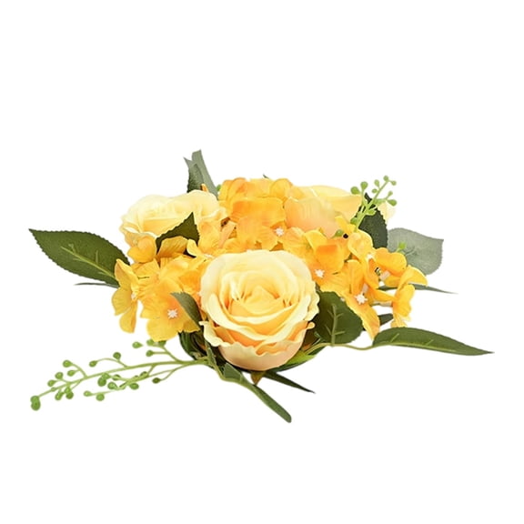 geerera Artificial Rose Candle Ring, Simulated Silk Flower Wreath with Realistic Leaves, 8-Inch Candlestick Centerpiece for Wedding Table, Home Party Decor, Banquet Ambiance