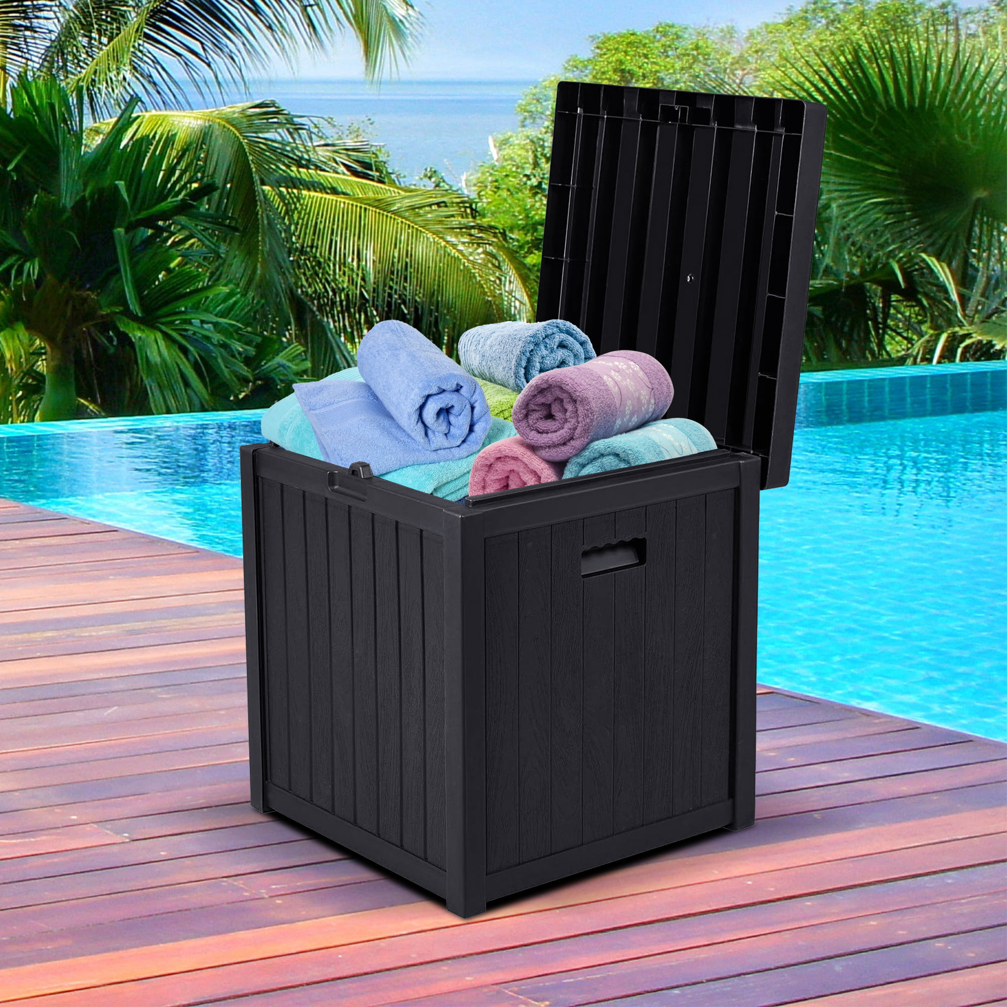 Skiway 120 Gallon Outdoor Patio Wicker Large Deck Storage Box,Store Cushion Toys and sundry Thing Black 