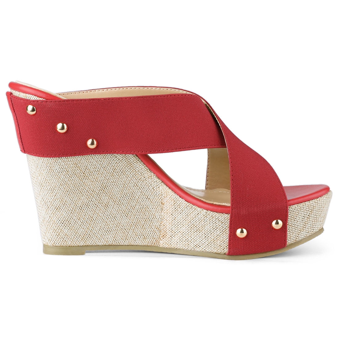 DARING DIVA Women's Stylish Open Toe Linen Platform Slide Wedge Sandals Red 9