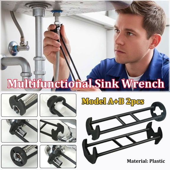 NCHKUN Multifunctional Basin Wrench Set 360-Degree Swivel Head 2-Piece A B