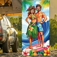 thumbnail image 5 of Luau Photo Door Banner Hawaiian Party Decorations Large Fabric Hawaiian Photo Booth Backdrop Aloha Tiki Banner Couple Surfing Face in Hole Photo Prop for Tropical Beach Party 35.43x70.87 Inch, 5 of 7