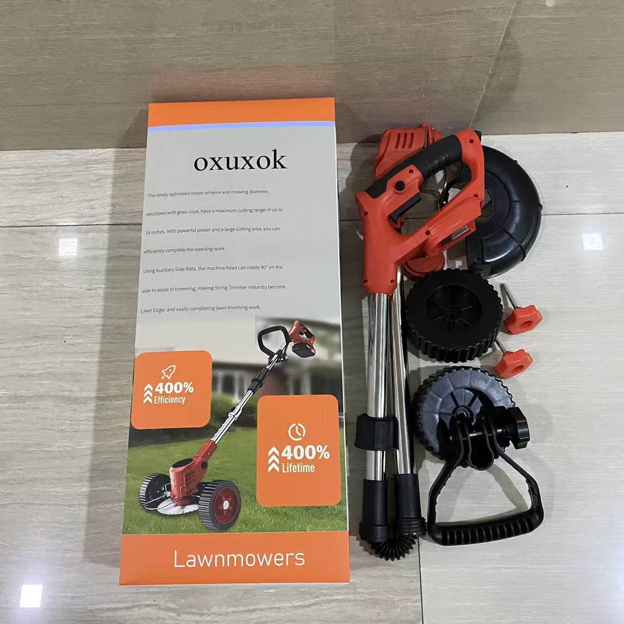 oxuxok Lawnmowers,14-Inch Cordless String Trimmer & Edger, (2 x 21V 4.0Ah Electric Brush Cutter Battery Powered), Telescopic Handle, 3 Cutting Methods
