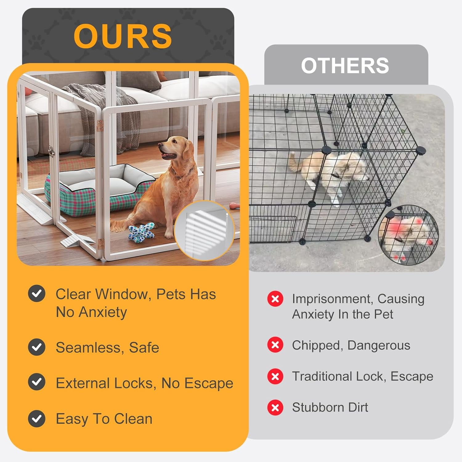 Slsy Indoor Clear Dog Playpen, Foldable Dog Playpen for Puppies, Cats and Small Animals, 26 Inch Clear Pet Puppy Playpen, 8 Panels, White Aluminum Frame