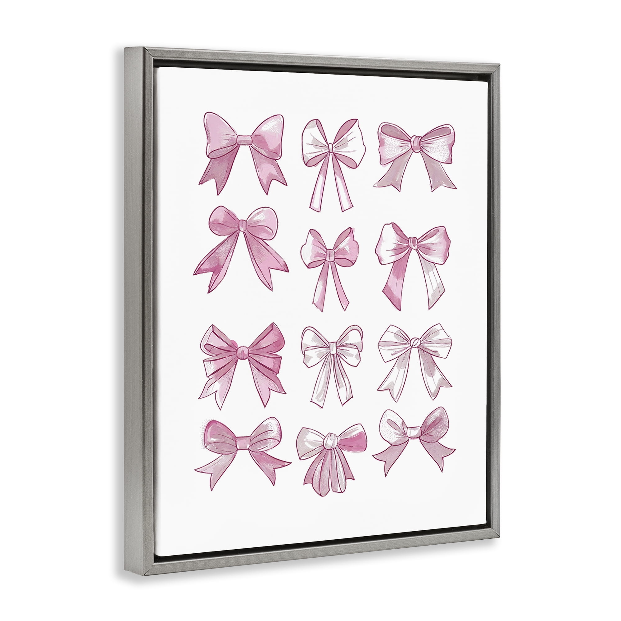 Stupell Industries Fabulous Bows Pattern Beauty & Fashion Painting Gray Floater Framed Art Print Wall Art, 17 x 21