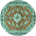 thumbnail image 1 of Ahgly Company Machine Washable Indoor Round Medallion Turquoise Blue Traditional Area Rugs, 3' Round, 1 of 4