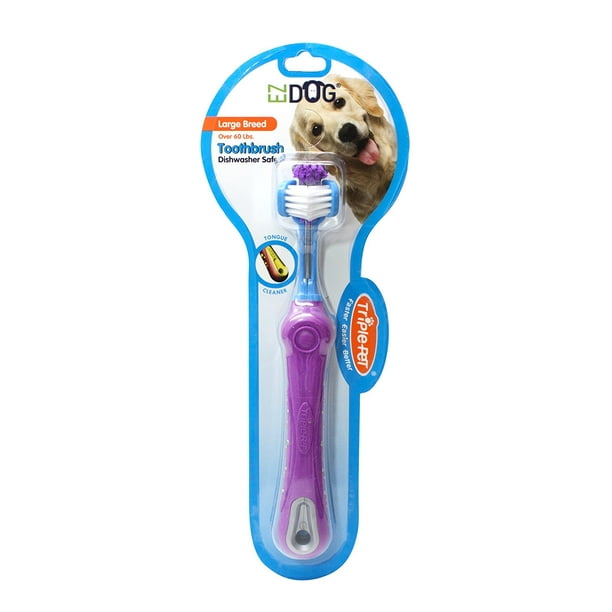 Triple Pet EZ Dog Three Sided Toothbrush For Dogs, Large Breeds