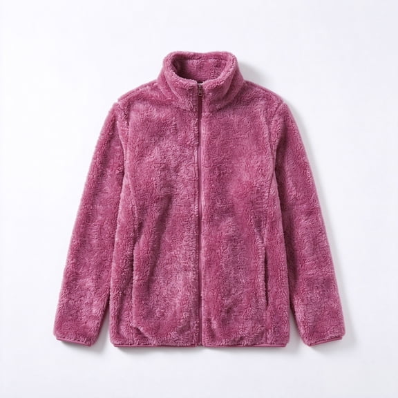 Qeils Women's Polar Fleece Stand Collar Full Zip Jacket, Fall Winter Warm Casual Outerwear