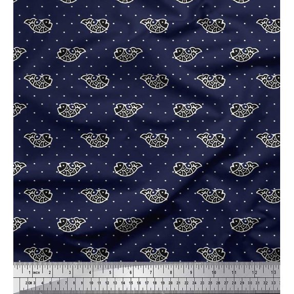 Soimoi Moss Georgette Fabric Fish Block Decor Fabric Printed Yard 42 Inch Wide