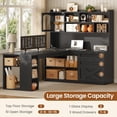 thumbnail image 6 of SEDETA 61 Inch L Shaped Office Desk with Storage, Farmhouse Large Computer Desk with 3 Drawers, 11 Open Shelves and Power Outlet, Corner Gaming Desk with LED Light and Display Cabinet, Black, 6 of 8
