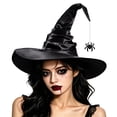 thumbnail image 5 of Witch Hat Hkoxplj Women Ruffled Bat Satin Witch Hat Oversized Wide Brim Halloween Costume Hat Elegant Gothic Cosplay Dress Up Hat Lightweight Festival Accessory for Halloween Masquerade Hat, 5 of 5