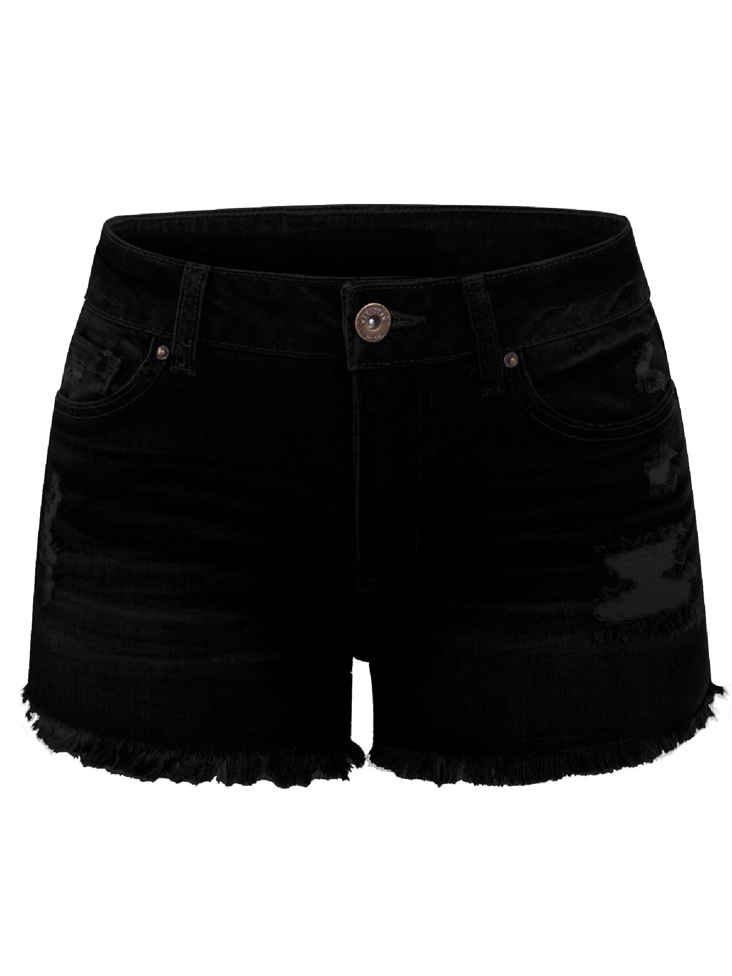 Made by Olivia Women's Distressed Raw Edge Hem Denim Shorts