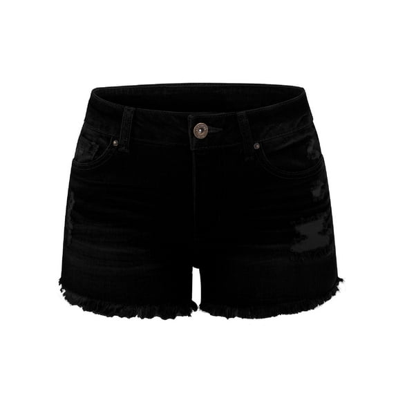 Made by Olivia Women's Distressed Raw Edge Hem Denim Shorts