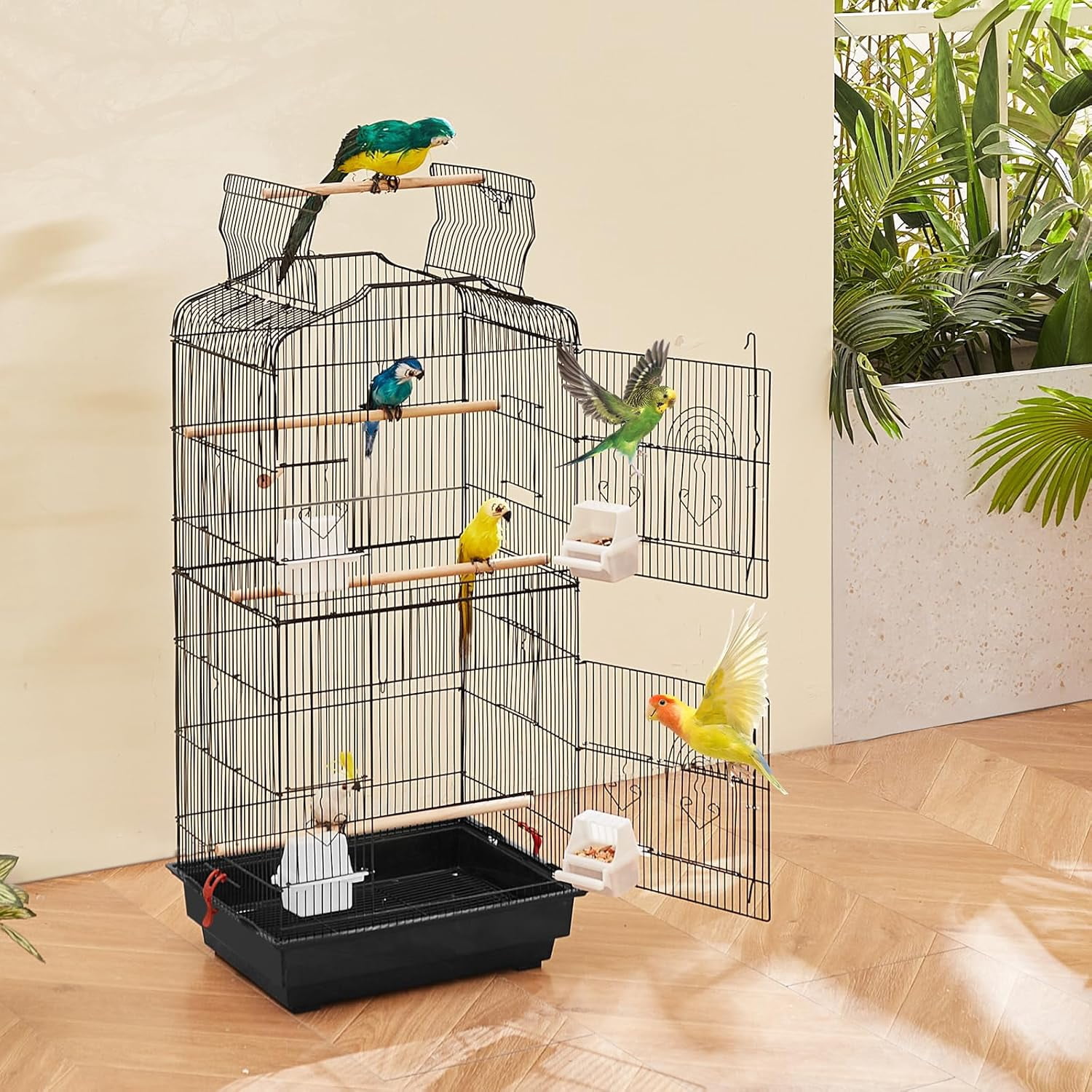 41-inch Open Top Large Parrot Bird Cage, Hanging Bird Cage for Parakeets Finches Canaries Lovebirds Cockatiels Budgies Small Quaker Conures Travel Pet Flight Birdcage with Swing and Perch