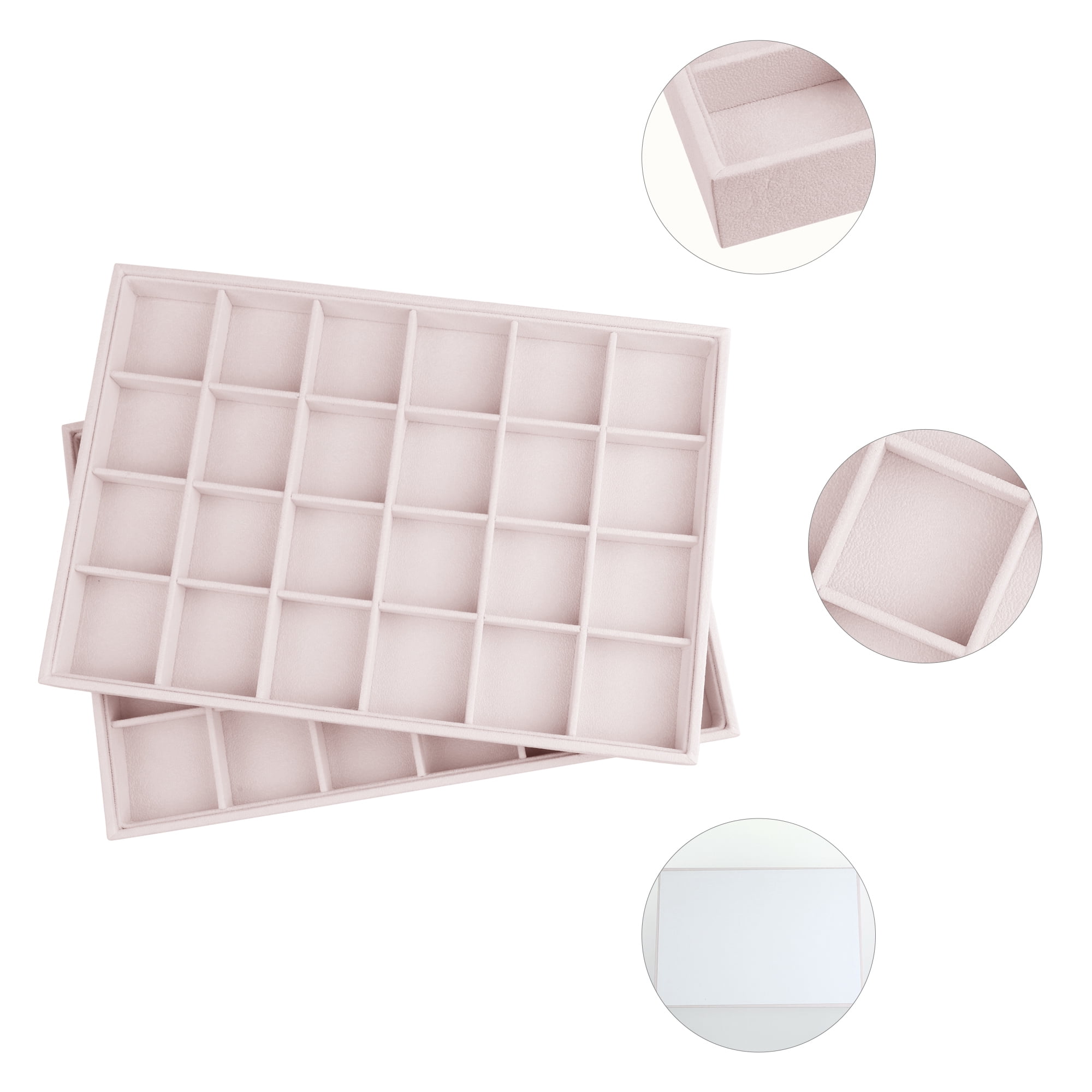 Unique Bargains 2pcs Stackable Velvet Jewelry Organizer Trays with Removable Dividers Light Pink-24 Grid Tray