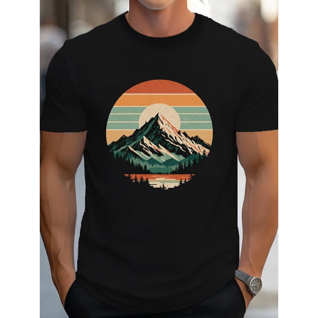 Camiseta de algodón puro para hombre Snow Mountain Vintage Sunset G500, ajuste cómodo, camiseta deportiva de ocio