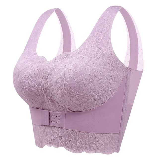 Kyusrd Front Open Bras For Women Lace Pattern Non-Steel Ring Traceless Gathering Front Vice Breast Openings Beauty Back Buckle Underwear Large Size Seamless Sexy Push Up Wireless Yoga Vest Bra