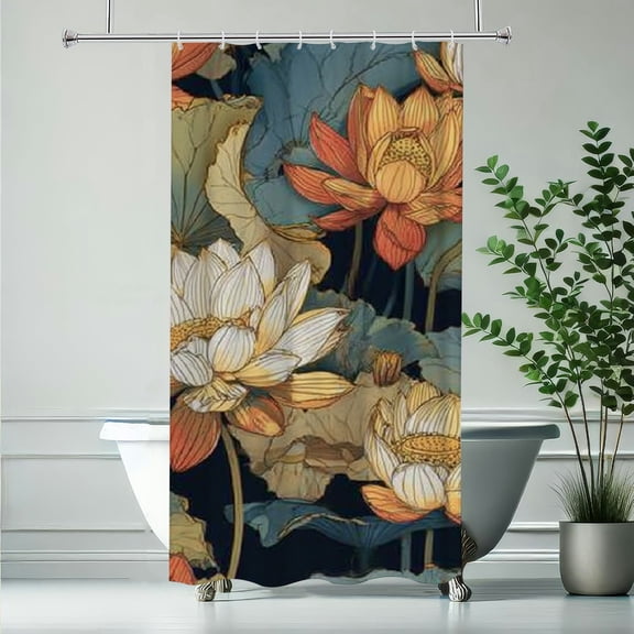 RKSupls Christmas Shower Curtain, Lotus Flower Shower Curtain with Hooks for Christmas Home Bathroom Decor Washable Curtains, 36x72 in