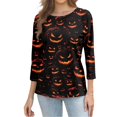 thumbnail image 4 of Womens Casual Halloween 3/4 Sleeve Crew Neck Tee Shirts Pumpkin Shirts Thanksgiving Fall Tops, 4 of 7