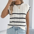 thumbnail image 4 of ZZwxWA Knit Sweater for Women Casual Short Sleeve Crew Neck Blouse Fashion Cap Sleeve Striped Printed Tops Fall Layer Tops, 4 of 7