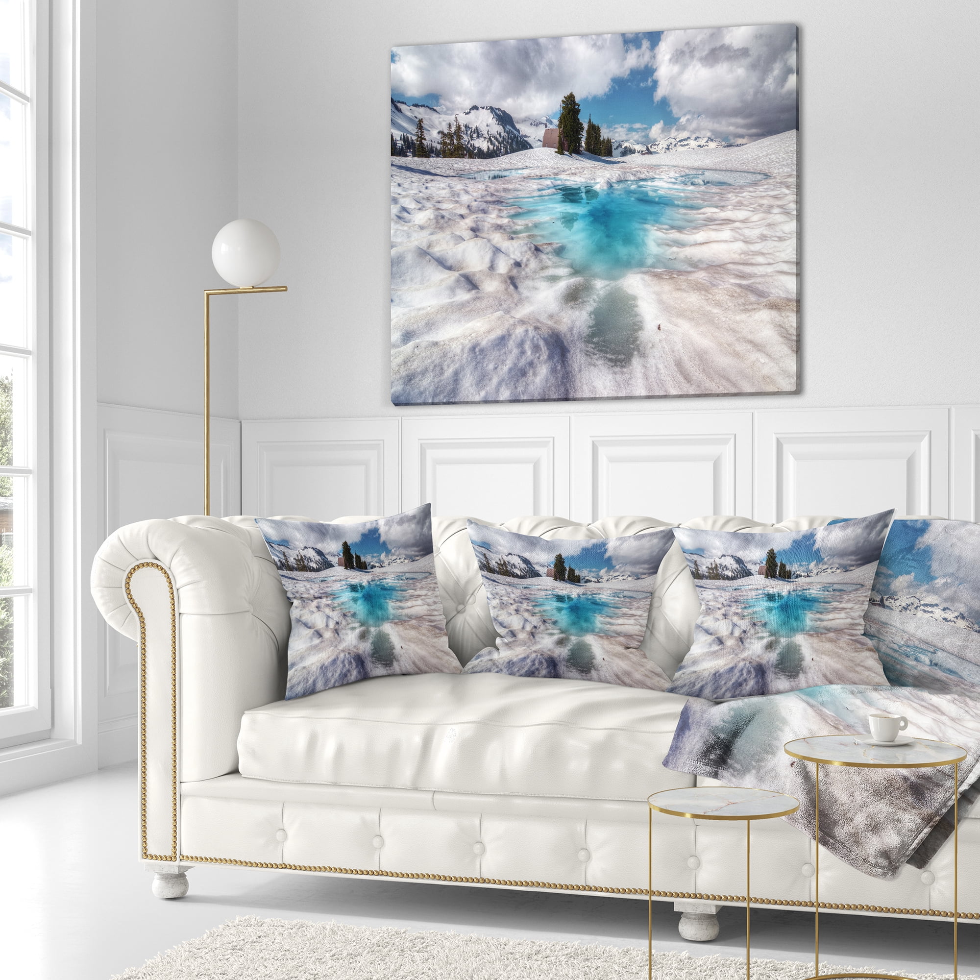 Designart Beautiful Snow Covered Lake - Landscape Printed Throw Pillow - 16x16