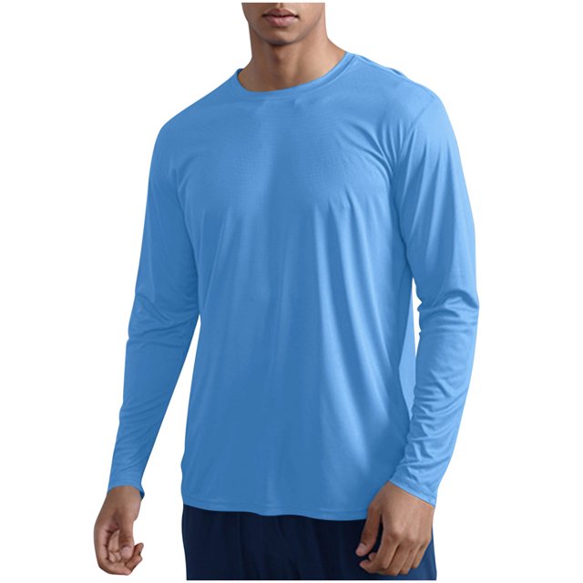 Dagugfen T-Shirts pour Hommes Col Rond Manches Longues Ajusté Léger Protection Solaire Loisirs Hauts d'Entraînement