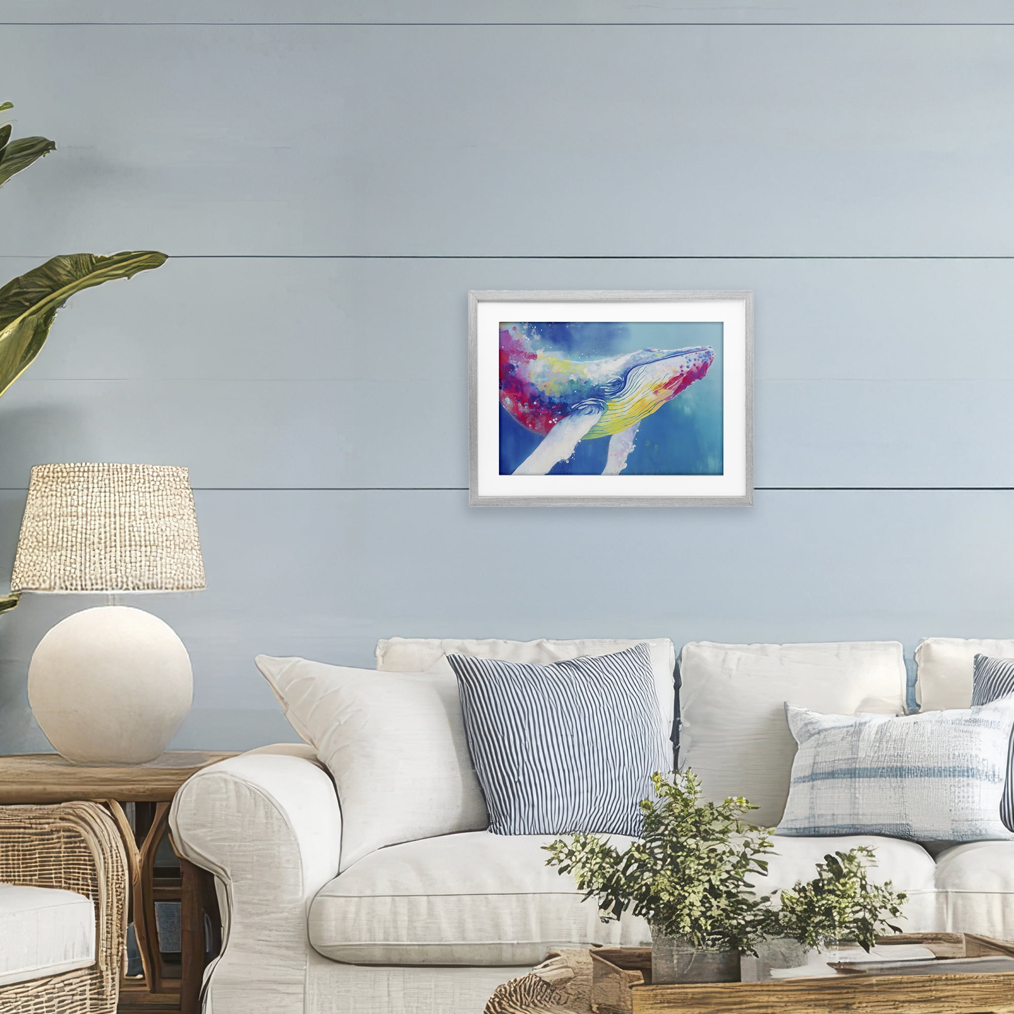 Stupell Industries Breaching Humpback Whale Gray Framed Print Under Glass, design by Chromatic Storm Studio