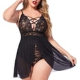 thumbnail image 3 of Intimates Women Elastic Plus Size Stretchy With Two Pieces Mesh Nightgown Underwear, 3 of 7