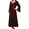 thumbnail image 4 of Sakkas Mirabel Stonewashed Corset Style Floral Emboridery Kimono Sleeve Dress - Burgandy - L/XL, 4 of 4